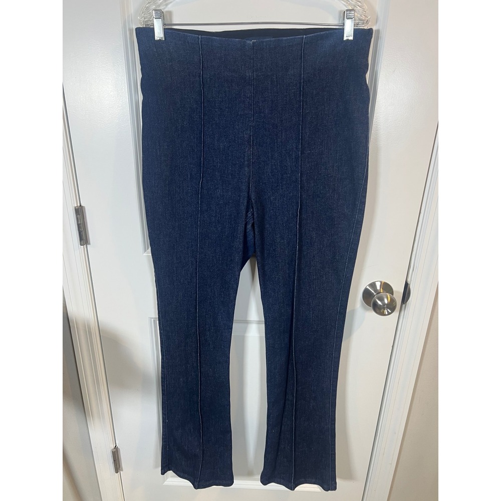 SPANX Women Denim Flare Pants Front Seam Indigo Blue XL